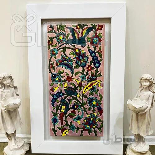 تابلو کاشی هفت رنگ سنتی دو تکه طرح گل مرغ صفوی