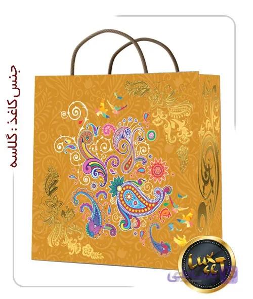 ساکدستی فانتزی لوکس طلایی با کاغذ گلاسه کد10325