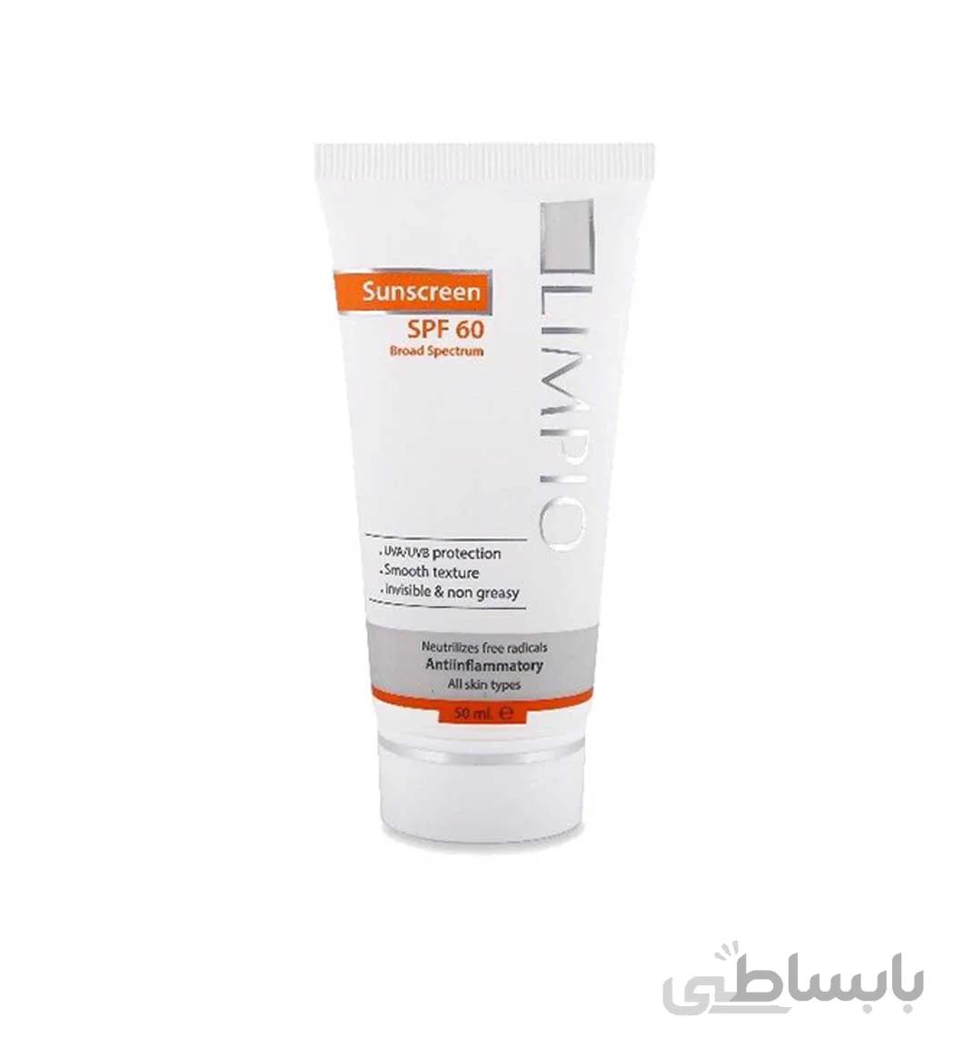 کرم ضد آفتاب فاقد رنگ Spf60 مناسب انواع پوست 50میل لیمپیو ا Limpio Spf60 Sunscreen Cream For All Skin Types 50ml