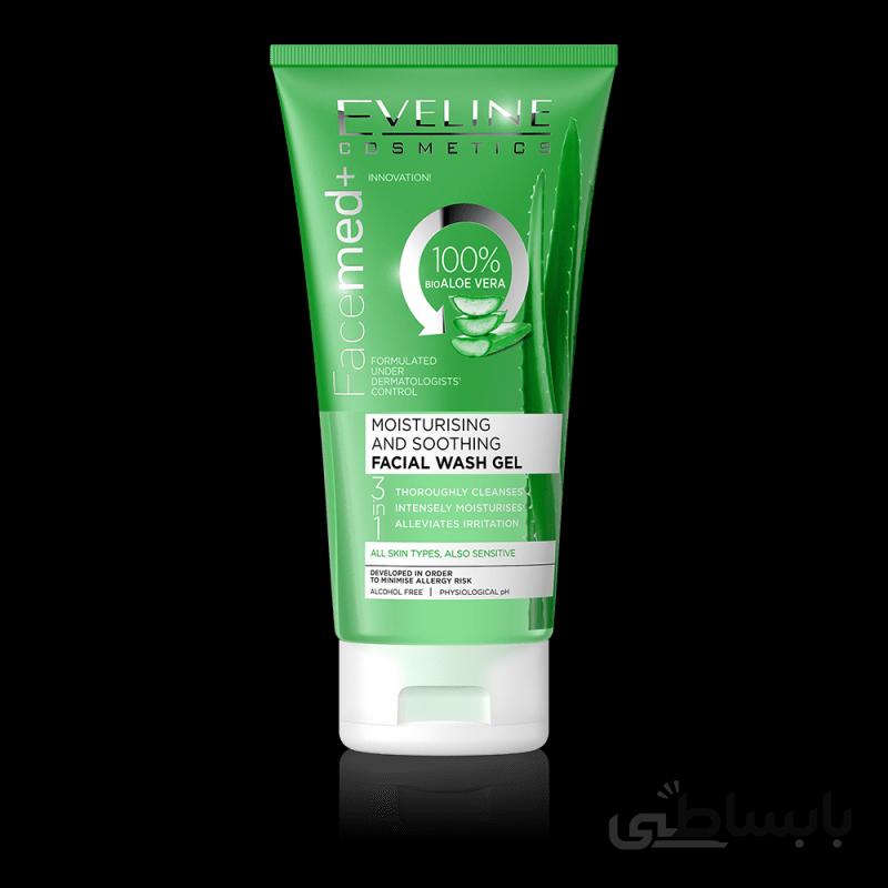 ژل شستشوی 3 کاره آلوورا اولاین حجم 150 میل آبرسان انواع پوست Eveline Moisturising And Soothing Facial Wash Gel, 150ml
