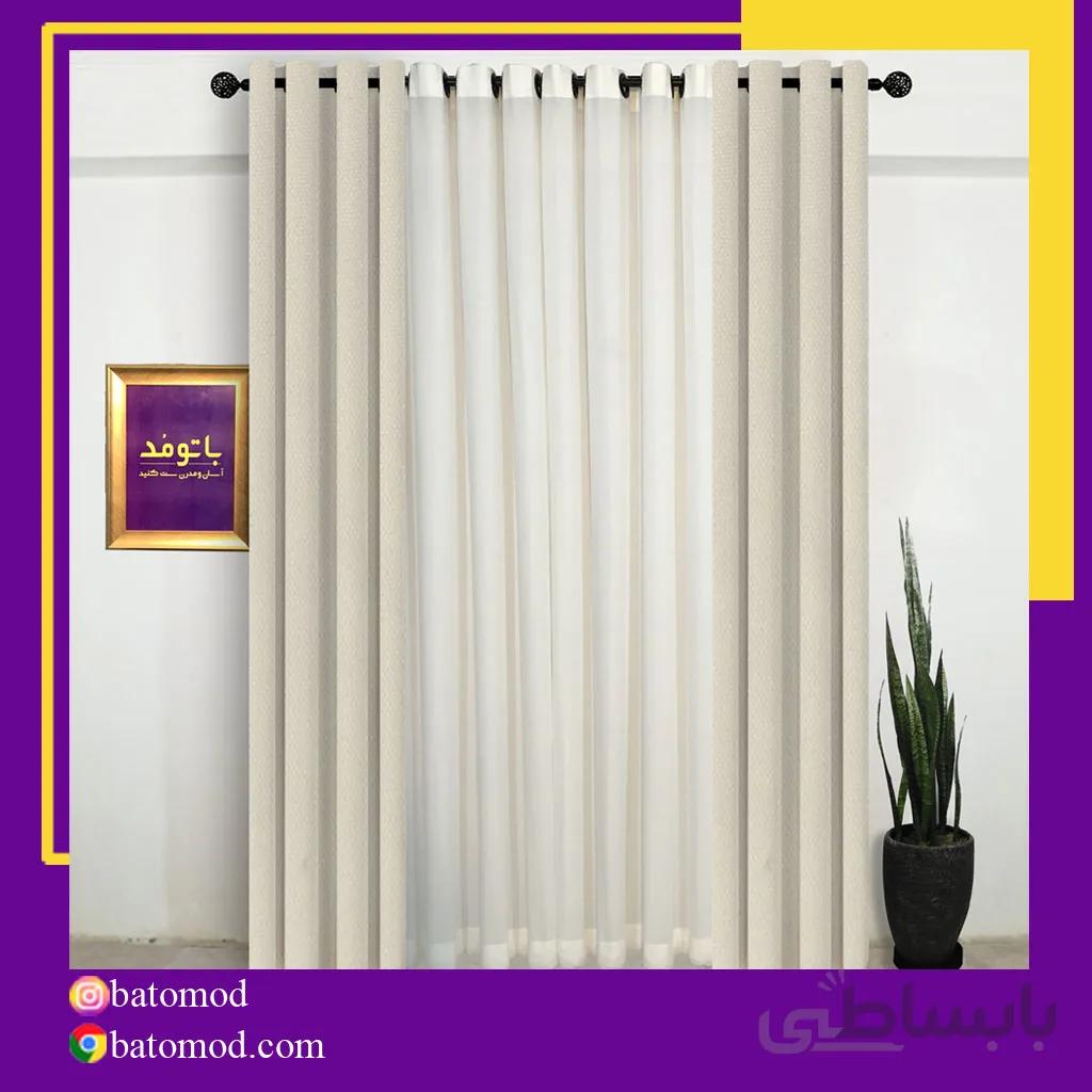 پرده آماده کتان رنگ استخوانی کد 1003