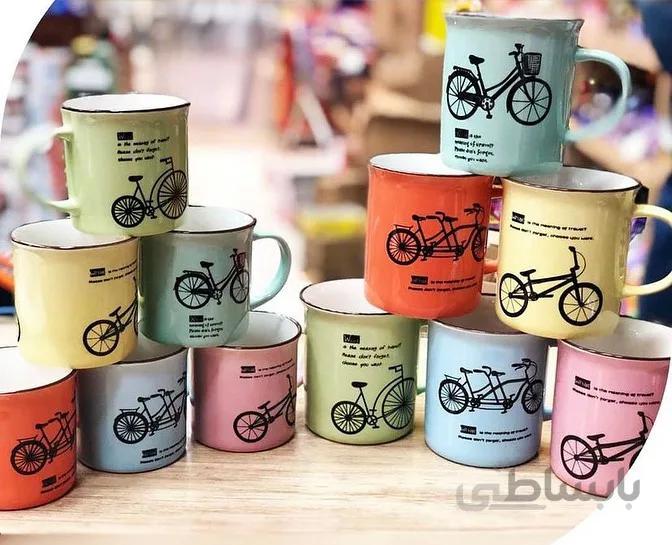 لیوان رنگی بنچاینا طرح دوچرخه ( کوچک)