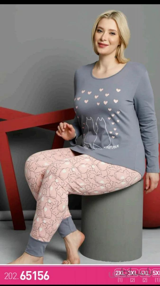 ست بلوز و شلوار نخی زنانه سایز بزرگ 65156 ترک | سکسن | Sexen
