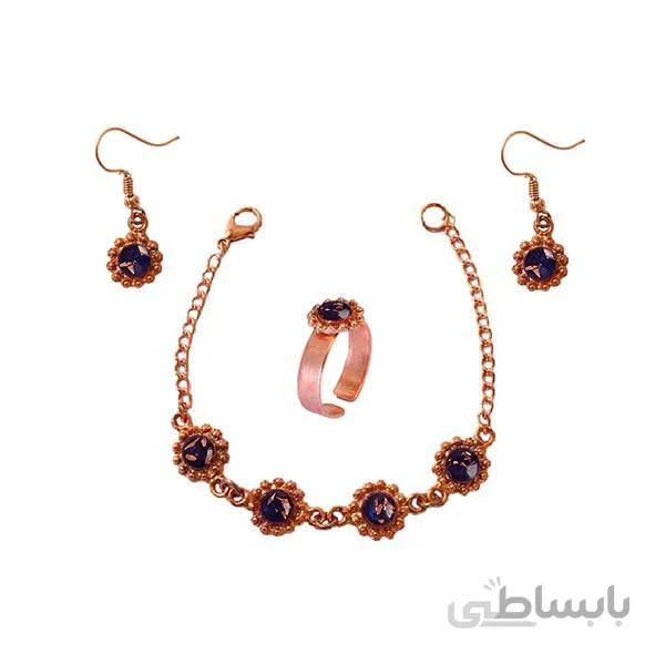 نیم ست مسی قطاری طرح خورشیدی با نگین سرمه ای کد JW264.1