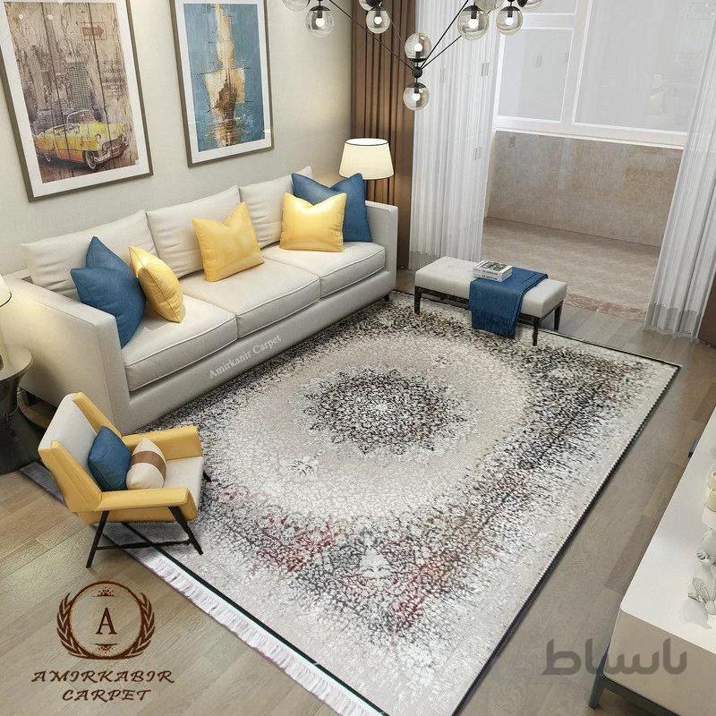 فرش ۱۲۰۰ شانه وینتیج طرح دیانا نقره ای گل برجسته