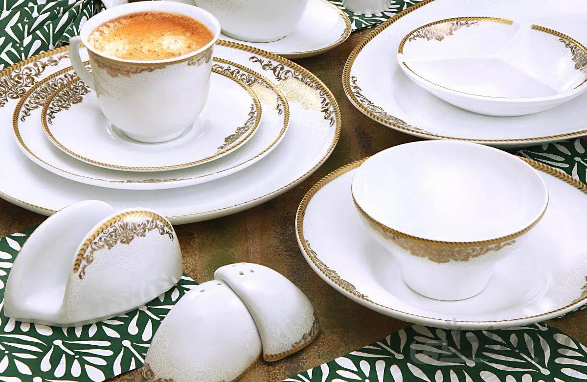 سرویس غذا خوری 104 پارچه (12 نفره) چینی پردیس مدل مرسیا طلا کد 234