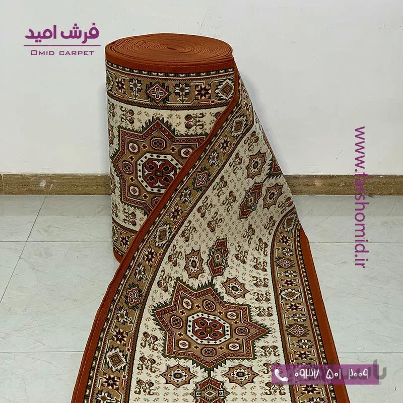 فرش کناره و گلیم پله طرح هریس کرم کد 701 گلیم وندا