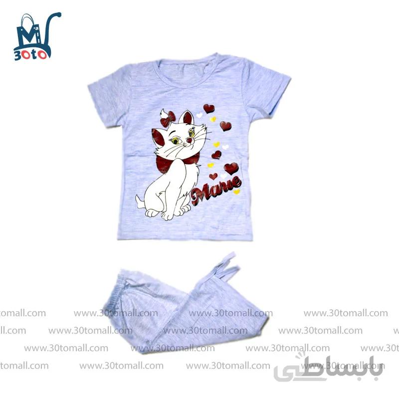 تیشرت شلوارک دخترانه چاپدار طرح TP007 ابی