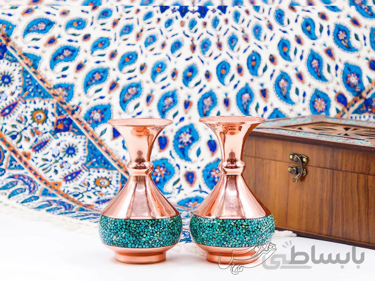 ست گلدان شلغمی فیروزه و سفره قلمکار