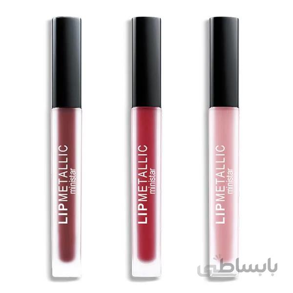 پک ۳ عددی رژ مایع ۲۴ ساعته مینی استار مدل متالیک (Ministar Lip Metallic Long-Lasting-Code 1)