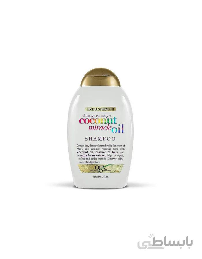 شامپو روغن نارگیل میراکل OGX او جی ایکس | بدون سولفات، ترمیم و نرم کننده فوق العاده مو | ۳۸۵ میل ا OGX Damage Remedy + Coconut Miracle Oil Shampoo for Damaged Hair Extra Strength 385ml