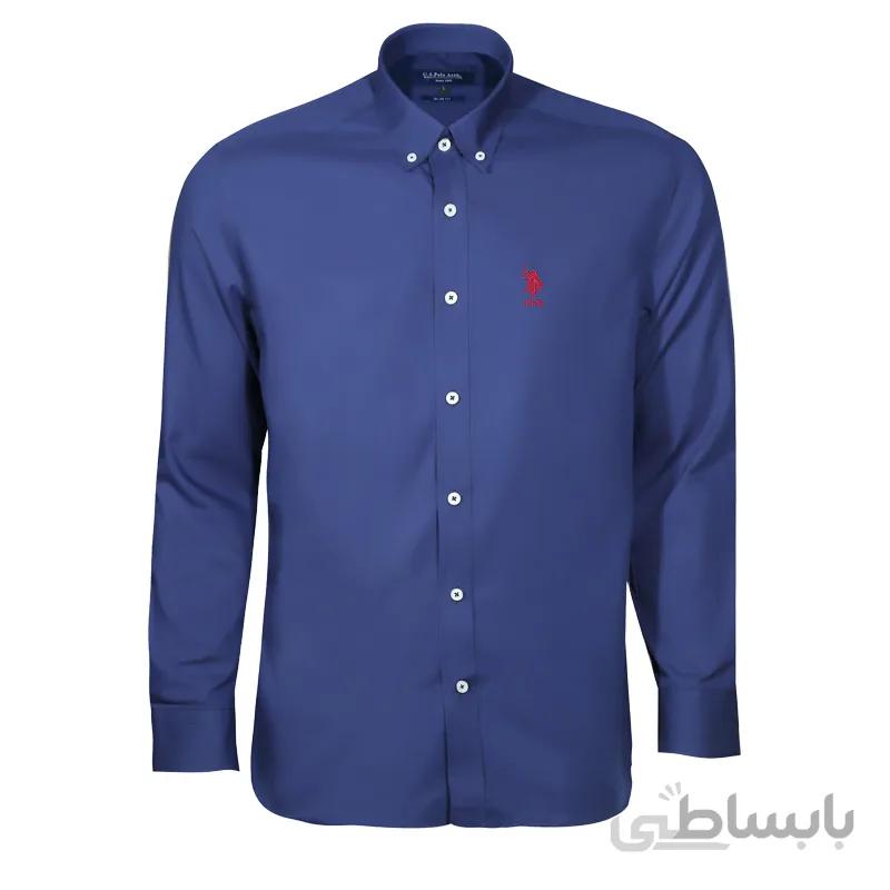 پیراهن آبی پر رنگ ساده مردانه طرح پولو کد Zn001