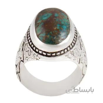 انگشتر نقره مردانه مدل فیروزه نیشابور رکاب دست ساز قلم زنی کد AM_1708