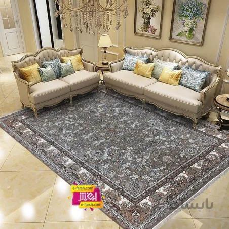 فرش ماشینی نگین مشهد طرح 1218 نسکافه ای گل برجسته