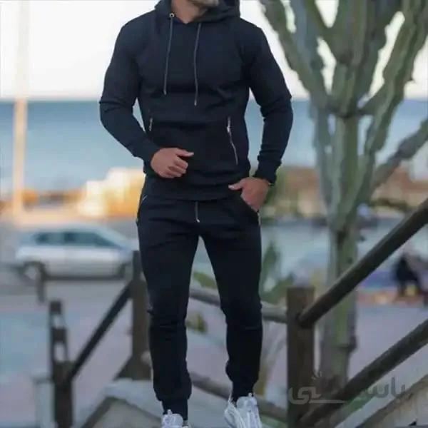 ست هودی و شلوار مردانه جنس دورس سه نخ رنگ مشکی کد 147 ا Men's hoodie and pants set made of black dorsal hair, code 147