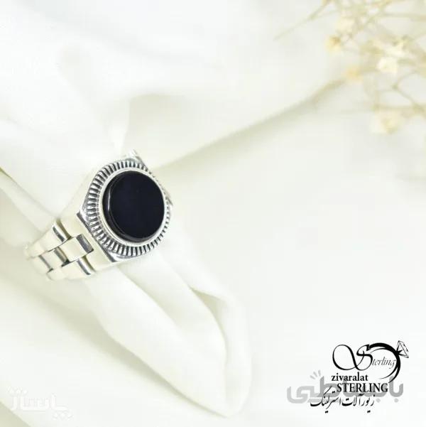 انگشتر نقره بند ساعتی مردانه با سنگ اونیکس کد 703276