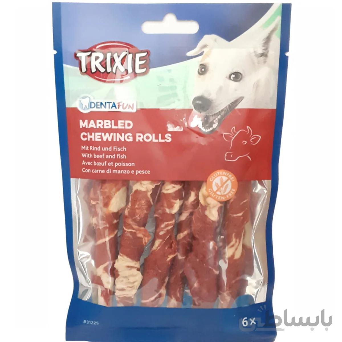 تشویقی دنتال سگ تریکسی مدل Marbled Chewing Rolls وزن 70 گرم