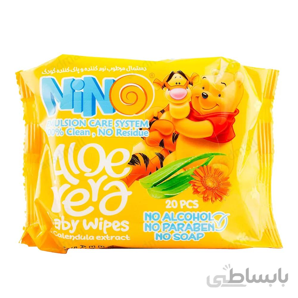 دستمال مرطوب نرم و پاک کننده کودک نینو ا Nino Emulsion Care System Wet Wipes 20pcs