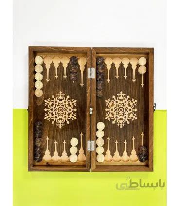 تخته نرد و شطرنج چوبی معرق کاری طرح ترنج تیره