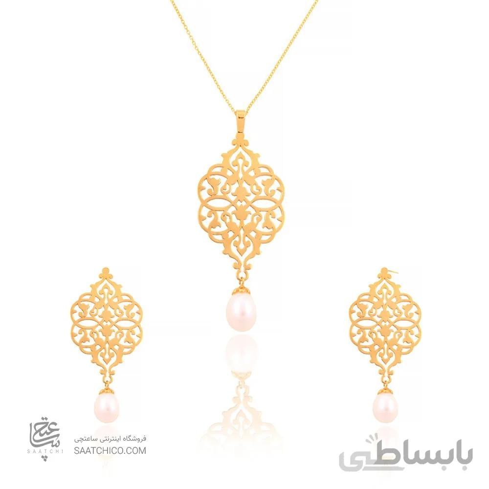 نیم ست طلا زنانه طرح اسلیمی با مروارید کد CS309