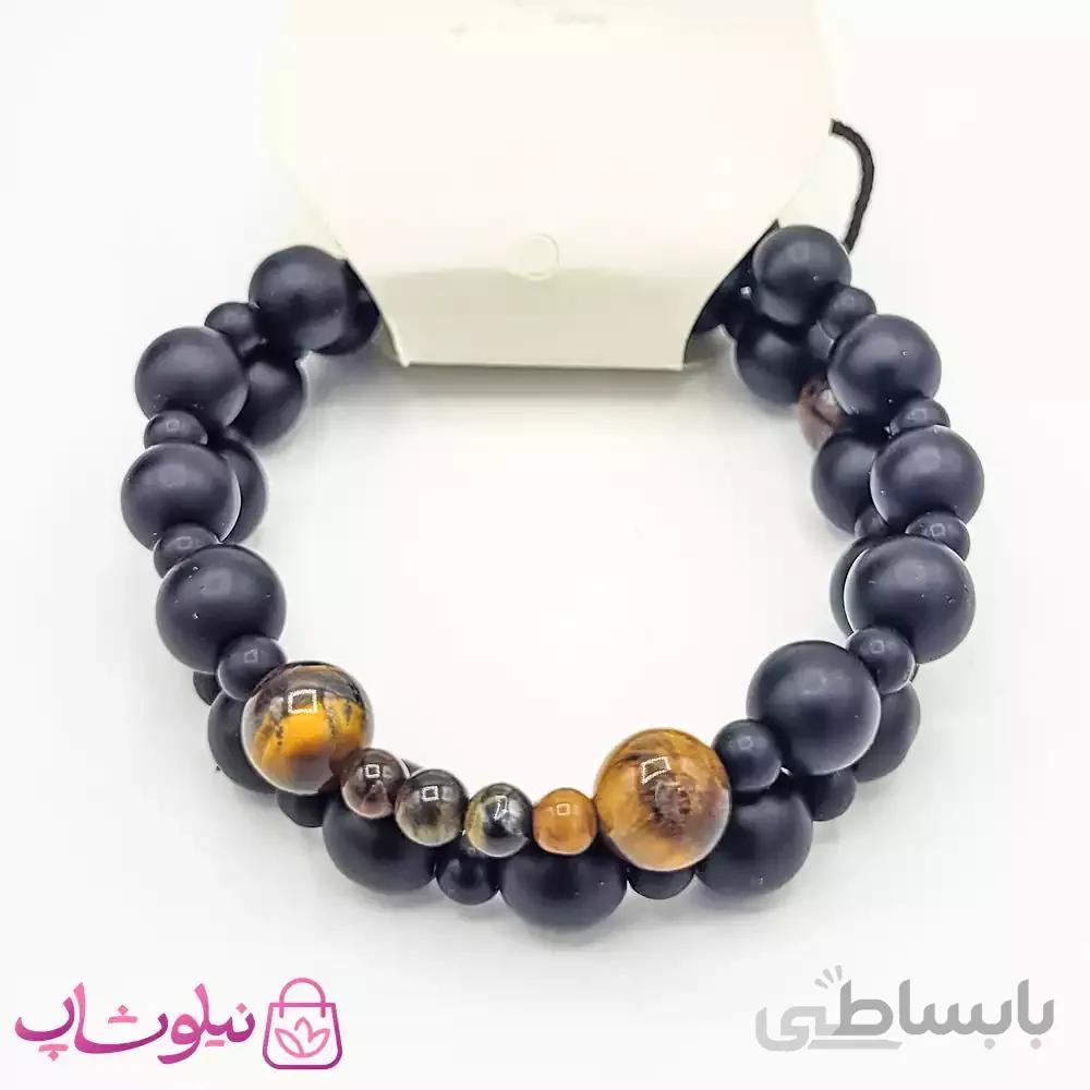 دستبند مهره ای دستساز مشکی قهوه ای
