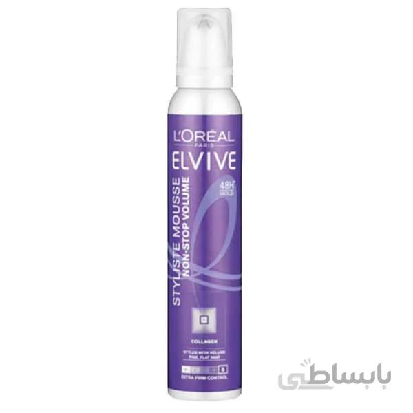 موس مو حالت دهنده و حجم دهنده لورآل(اورال)بنفش(LOREAL ELVIVE STYLISTE MOUSSE NON-STOP VOLUME)