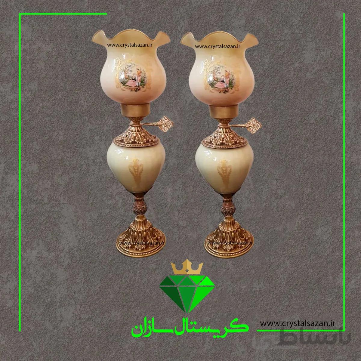 چراغ نفتدان لب چین مدل رومنس کریستال سازان شیری رنگ کد N1260