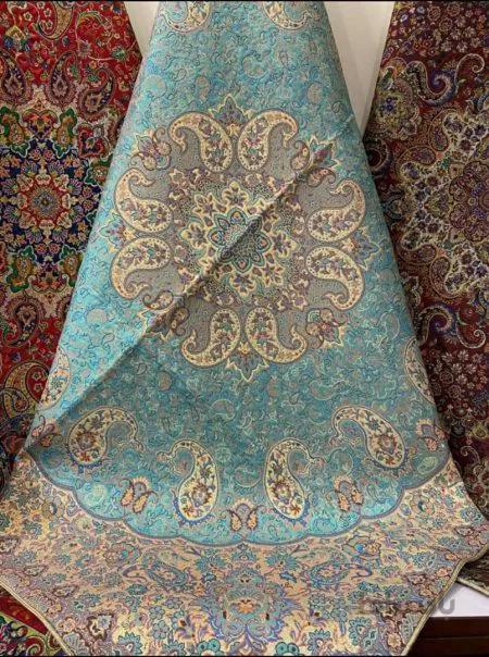 رومیزی ترمه طرح سپهر رنگ فیروزه ای