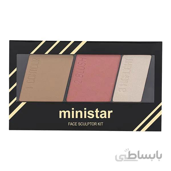 پالت ۳ در ۱ هایلایتر،رژگونه و کانتور مینی استار (Ministar Highlighter Blush Contour 3 in 1-Code 07)