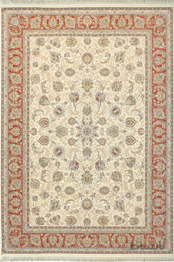فرش کاشان 1200 شانه طرح افشان شاه عباسی کرم برجسته