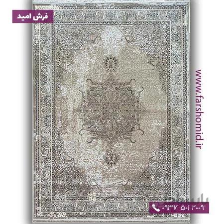 فرش ماشینی با الیاف طبیعی بامبو 1200 شانه مدرن کد V05 طوسی فرش اکسیر