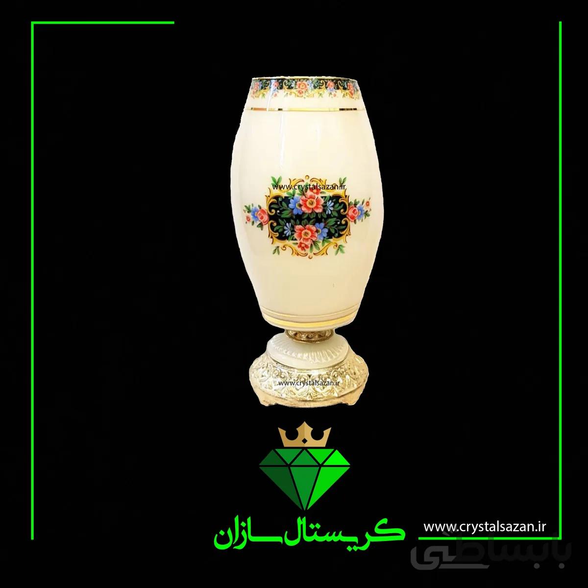 گلدان بلند کریستال سازان طرح مینا شیری رنگ کد G1214