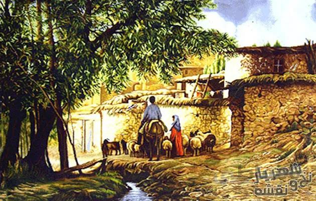 نخ و نقشه تابلو فرش طرح روستا کد 585