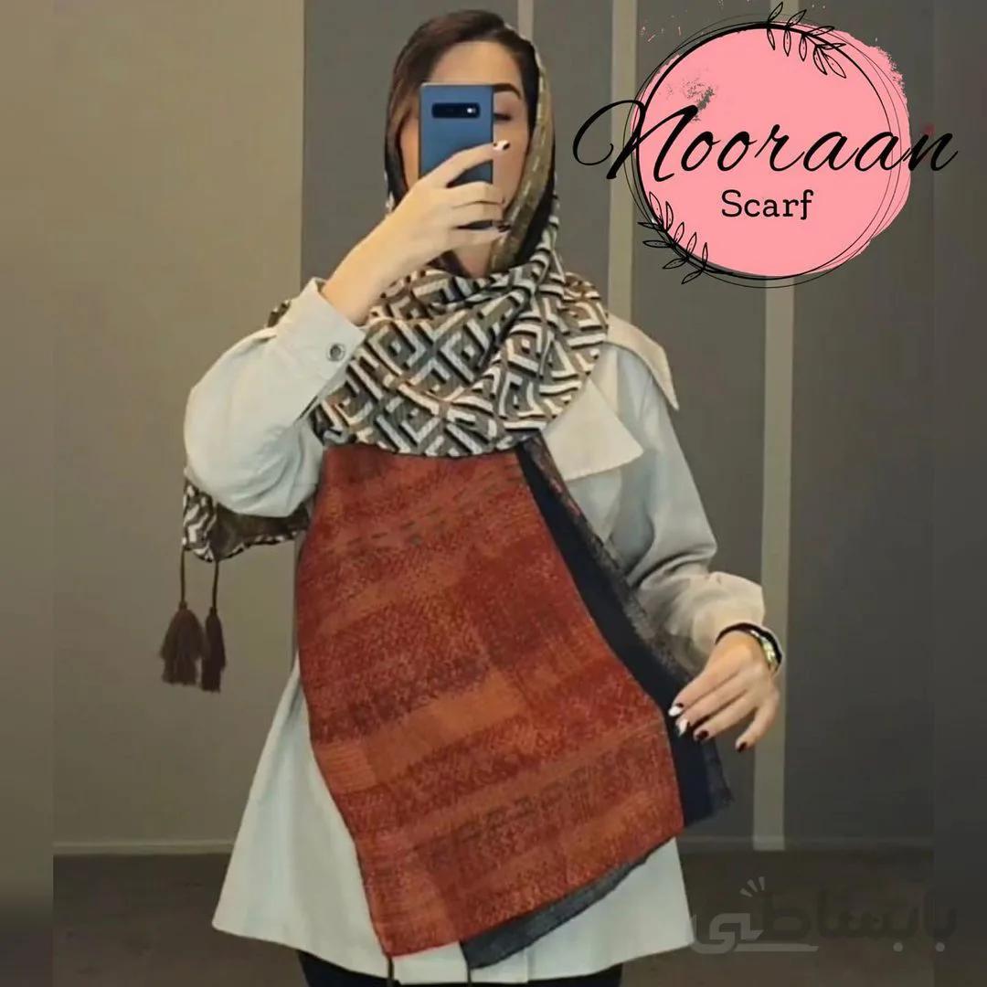 شال نخی پاییزه طرحدار خاکی نارنجی 105801 ا 105801