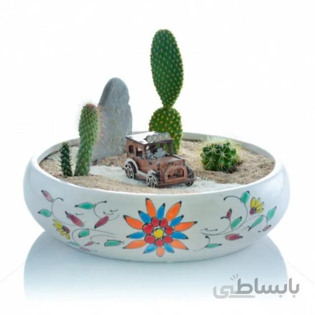 مجموعه کاکتوس طرح بیابان در گلدان میناکاری ارتفاع 10 سانتی متر
