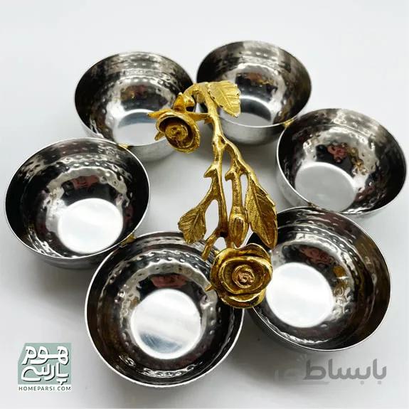 اردو خوری استیل و برنج مدل شش خانه گرد