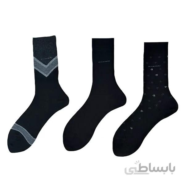 پک 3 جفتی جوراب مردانه مشکی طرح دار بسیار شیک کد PH504