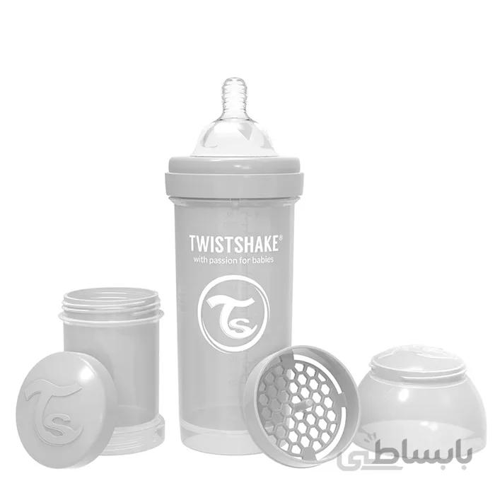 شیشه شیر ضد نفخ 260 میل تویست شیک TWIST SHAKE طوسی