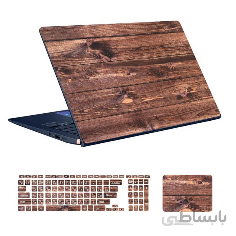 استیکر لپ تاپ طرح Wood کد ۲۴ به همراه استیکر کیبورد