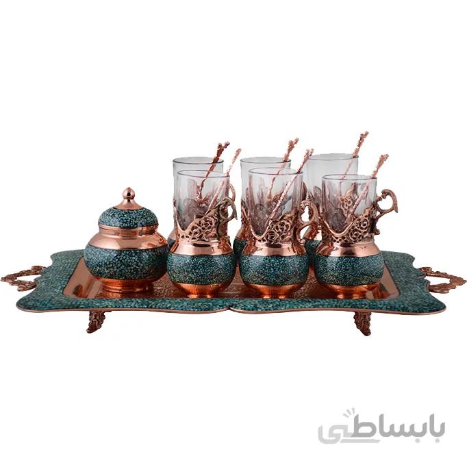 سرویس چای خوری فیروزه کوب اثر آقاجانی 8 پارچه کد F-203
