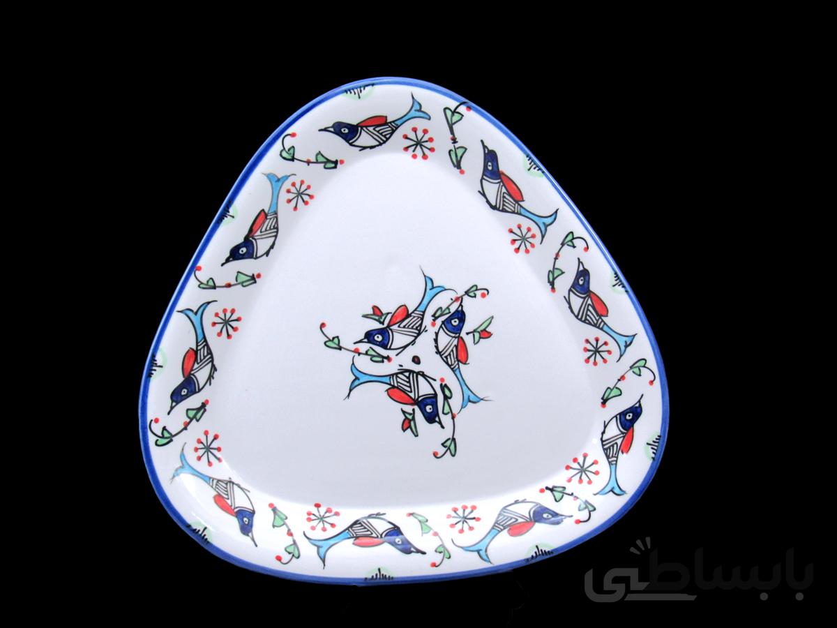 دیس مثلثی کوچک چینی میبد مروارید نقش مرغی رنگی