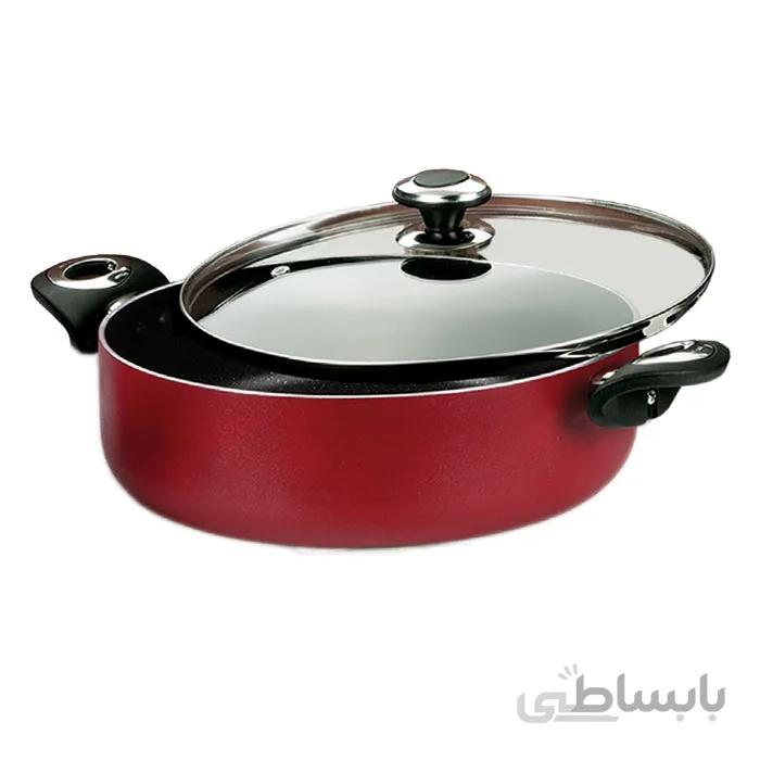 قابلمه کوتاه سایز 24 گرانیتا زرشکی با درب شیشه ای زرساب کد GT-424KG-R
