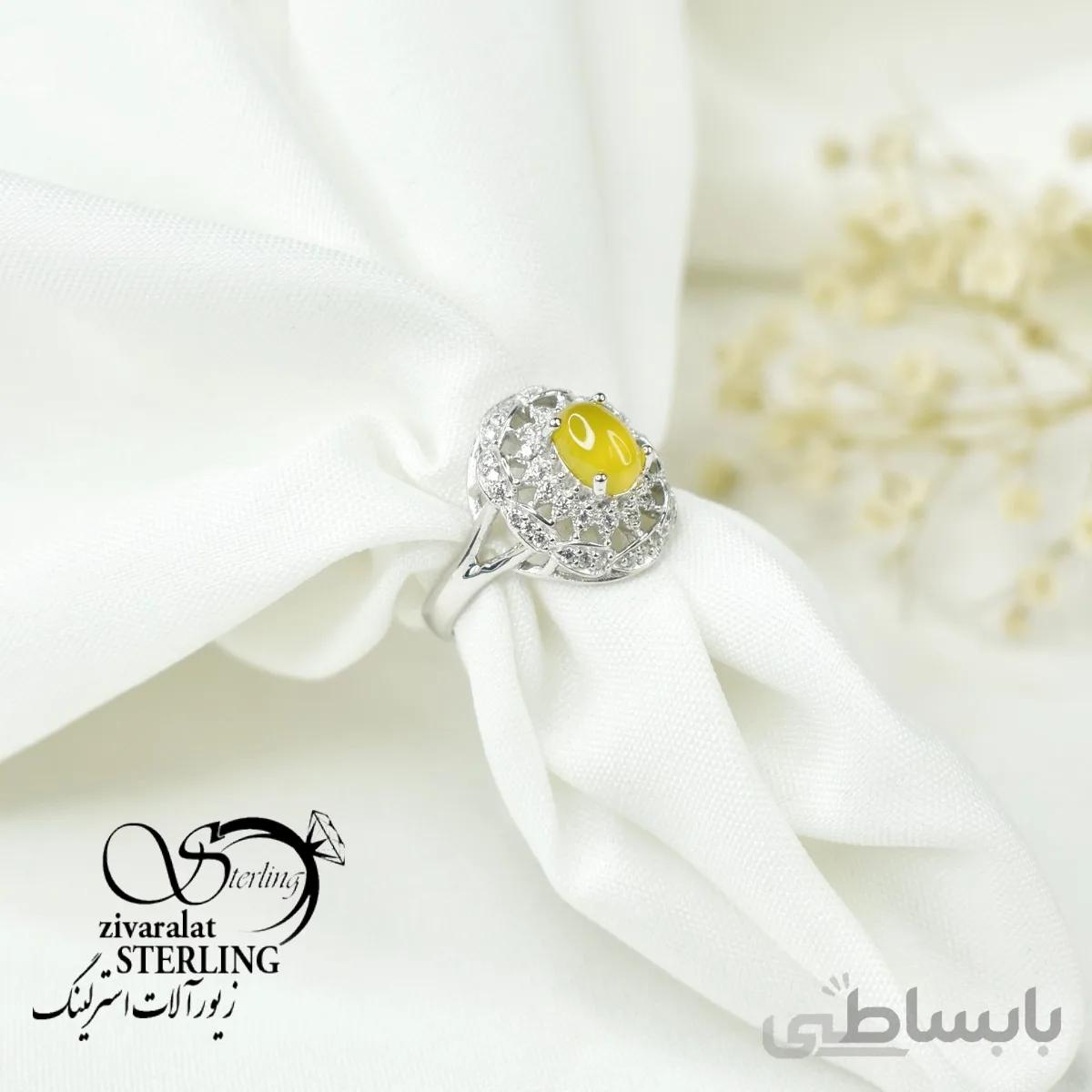 انگشتر نقره زنانه با سنگ عقیق زرد (شرف الشمس) کد 6384