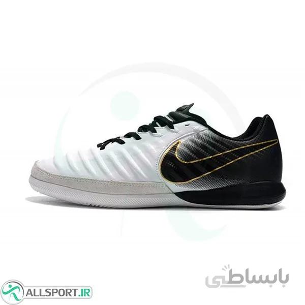 کفش فوتسال نایک تمپو طرح اصلی سفید مشکی Nike TiempoX Finale IC White Black Gold