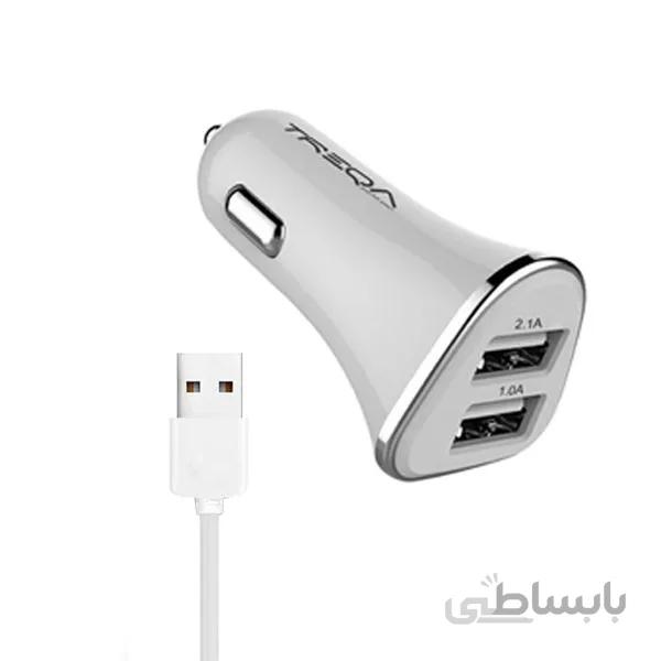 شارژر فندکی 2 پورت مدل TREQA CS-201 به همراه کابل میکرو یو اس بی