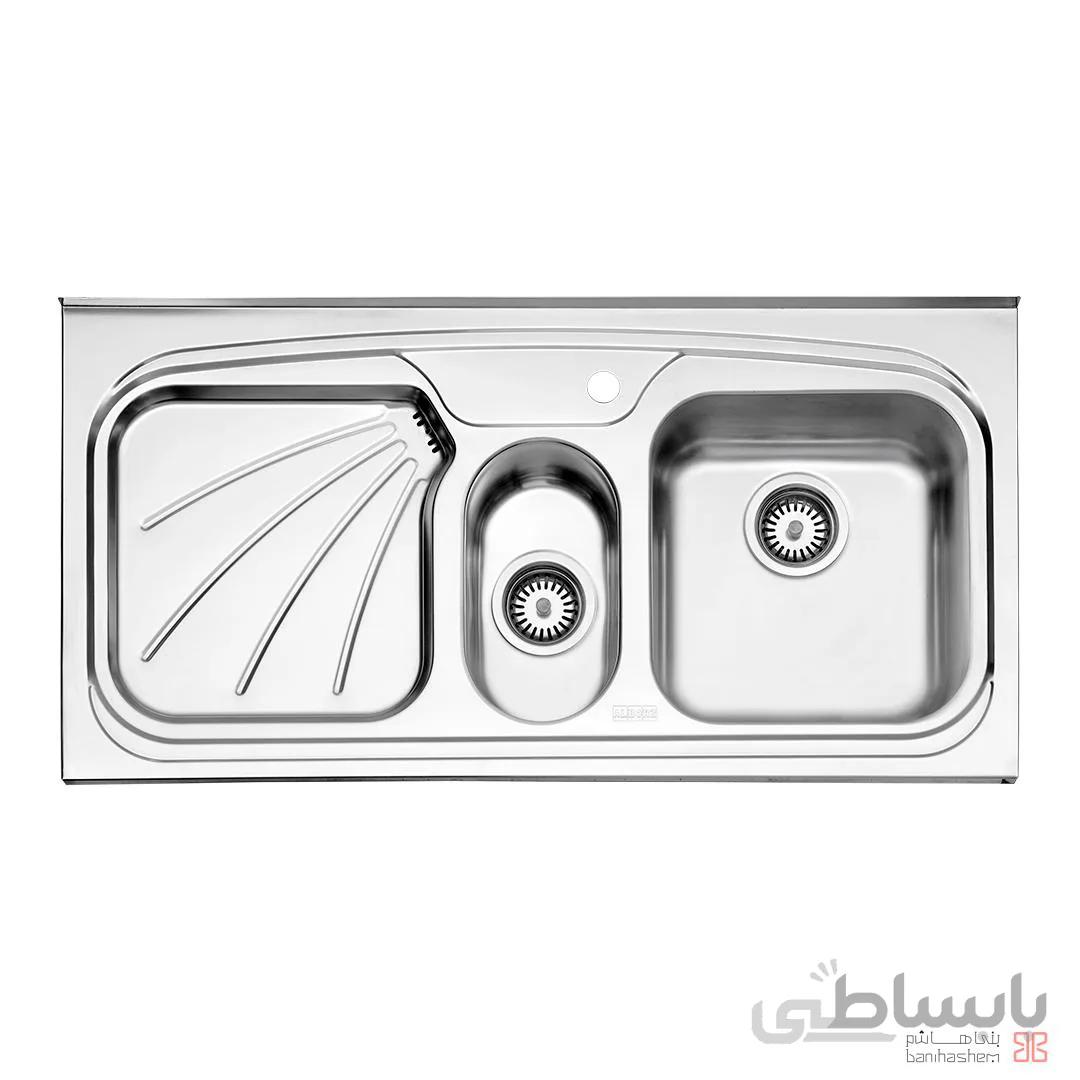 سینک استیل البرز دو لنگه فانتزی 610 روکار عرض 50 - راست ا steelalbroz.sink610/50 on