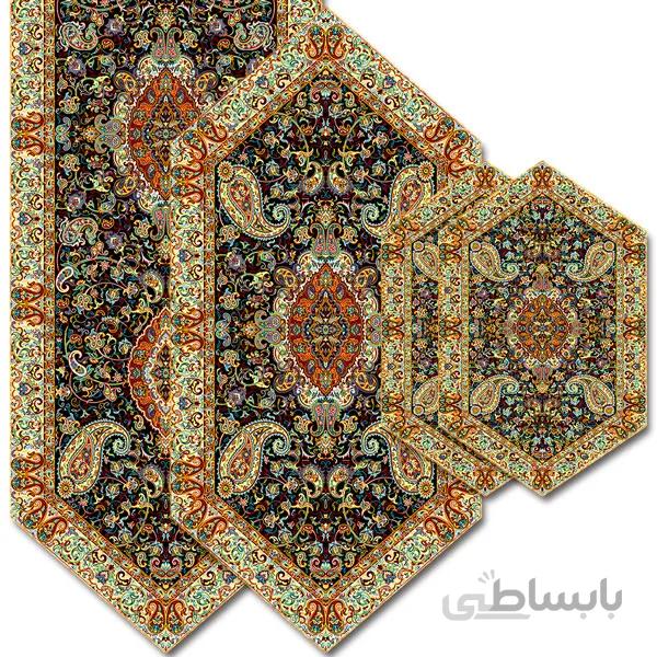 رومیزی مربع ترمه طرح سالار مشکی ابریشم کد 710 کد 410534