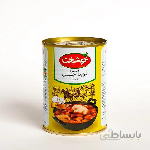 کنسرو لوبیا چیتی با قارچ 380 گرمی خوشبخت باکس 12 عددی