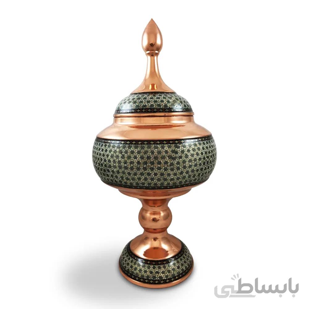 شکلات خوری مس و خاتم پایه دار 35 سانت
