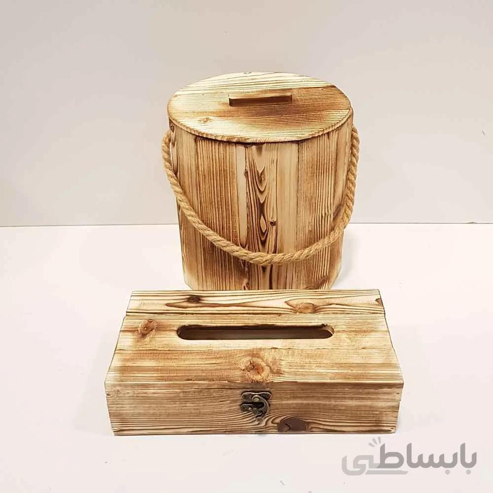 ست سطل و جادستمال کاغذی چوبی رنگ روشن